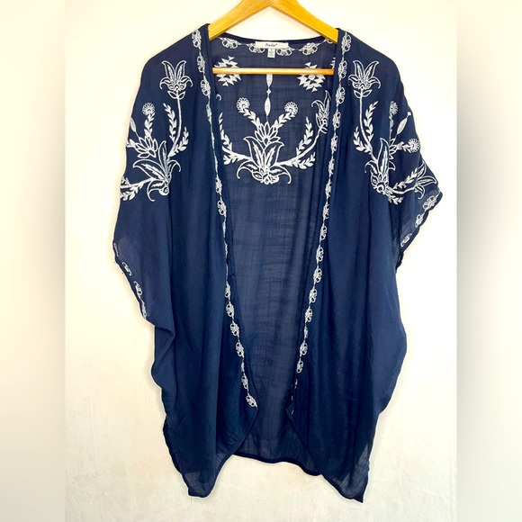 Papaya Navy Blue Casual Boho Embroidered Women's Cardigan Duster Top Size S - Picture 1 of 5